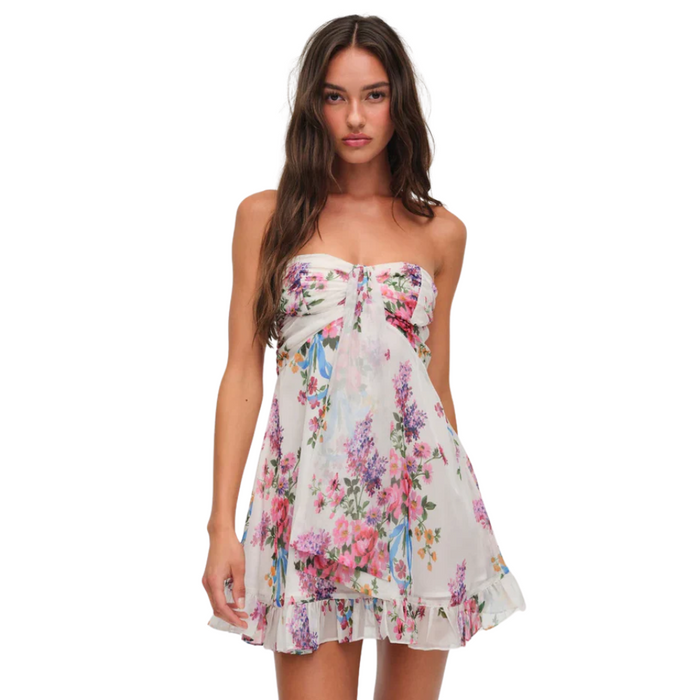 Floral Pattern Printed Strapless Mini Dress