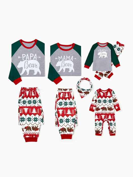 Family Bear Printed Matching Holiday Pajama Set