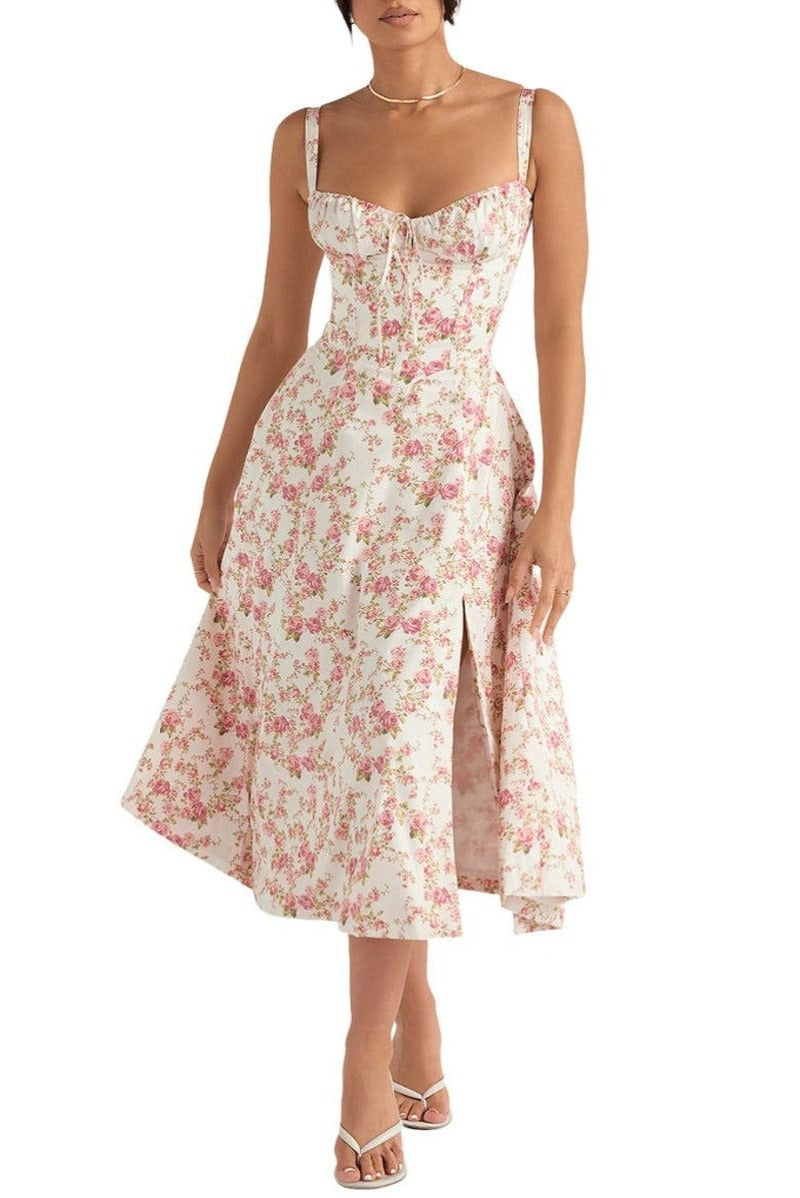 Floral Bustier Midriff Design Shaper Dress