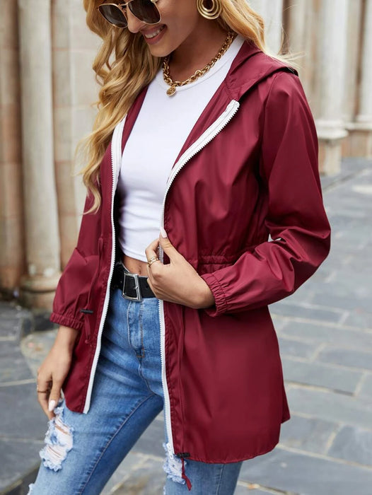 Zip Up Drawstring Hooded Jacket