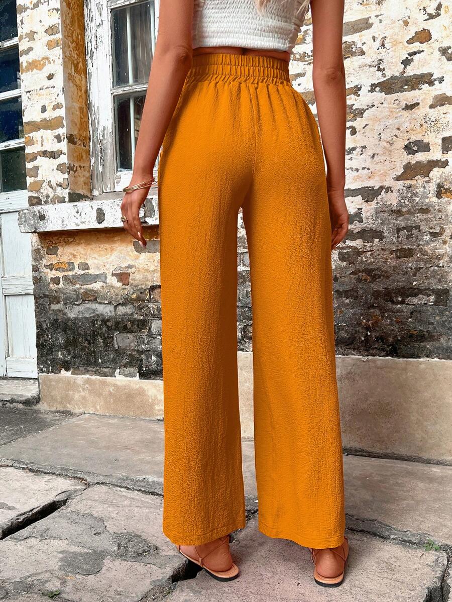 Solid Color Slant Pocket Wide Length Pants