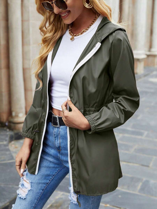 Zip Up Drawstring Hooded Jacket