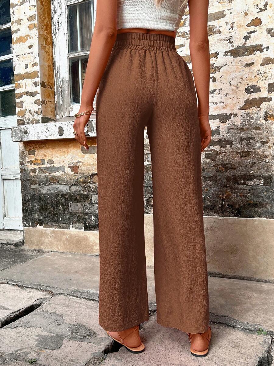 Solid Color Slant Pocket Wide Length Pants