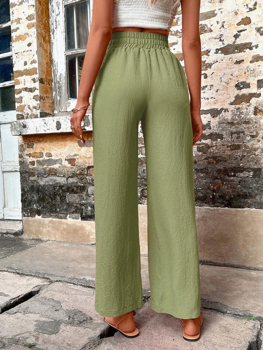 Solid Color Slant Pocket Wide Length Pants