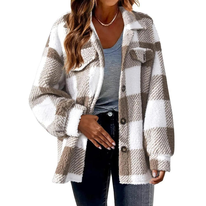 Button Up Plaid Coat With Pockets