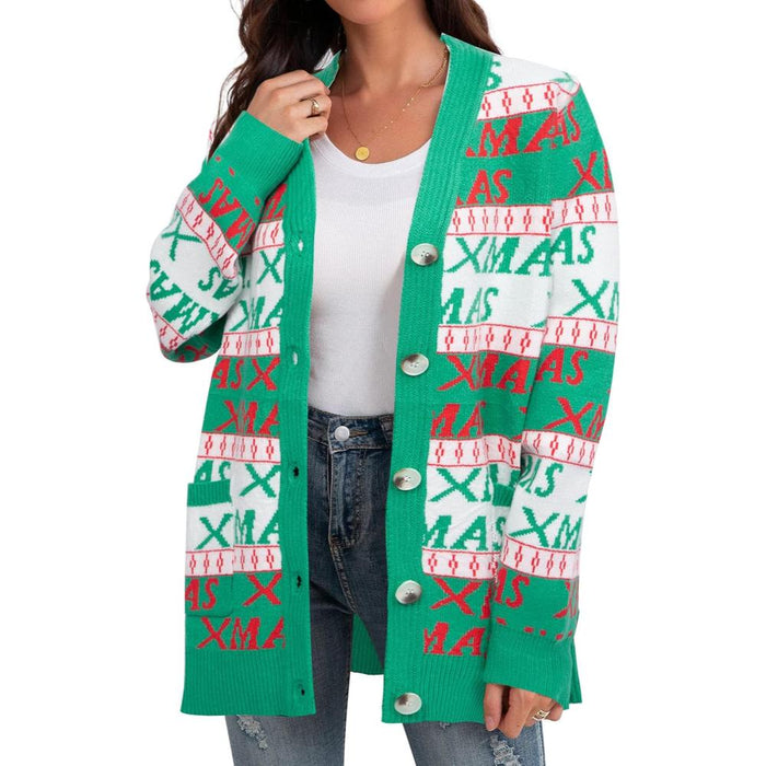 Christmas Cardigan With Snowflake And Festive Ornament Design