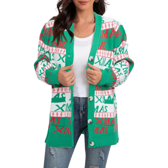 Christmas Cardigan With Snowflake And Festive Ornament Design