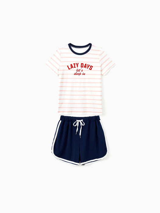 Family Matching Preppy Striped Pajama Set With Shorts