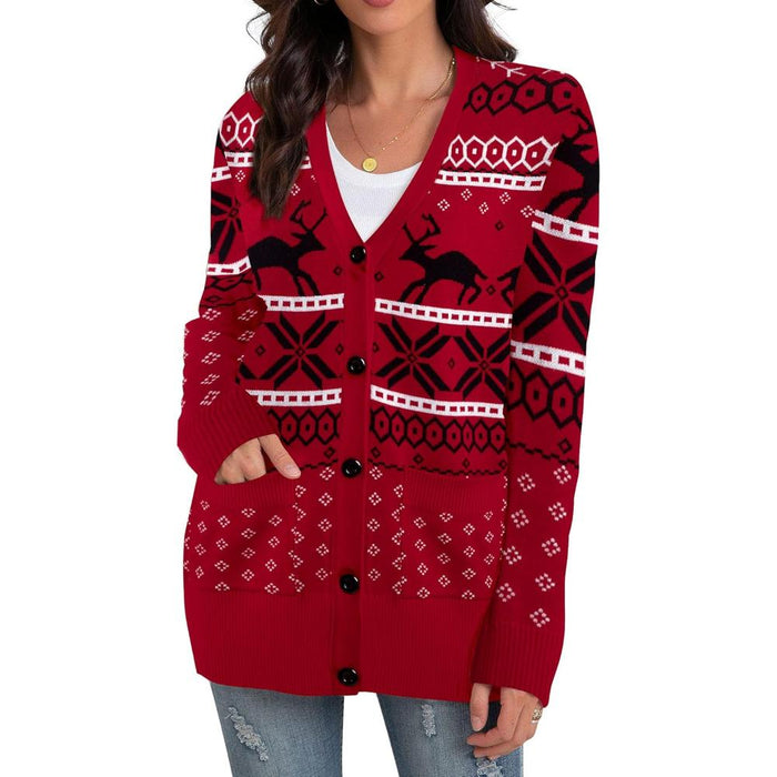 Christmas Cardigan With Snowflake And Festive Ornament Design