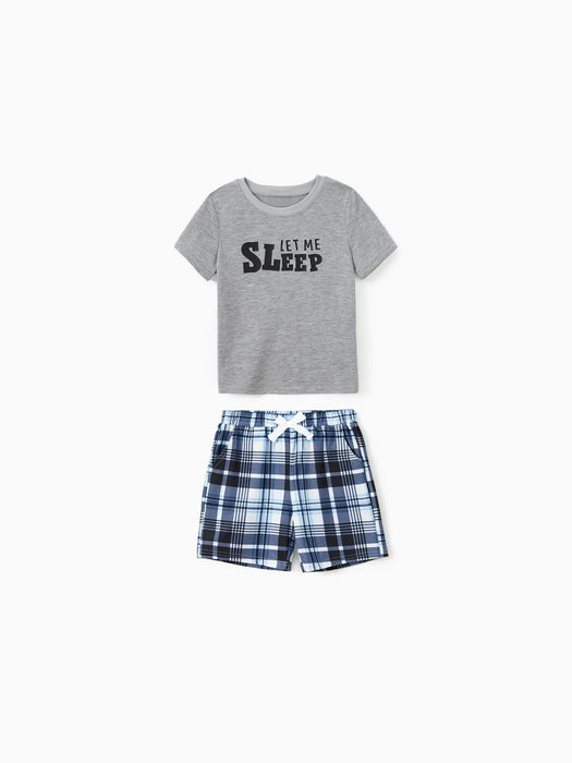 Let Me Sleep Print Family Pajama Set With Plaid Shorts