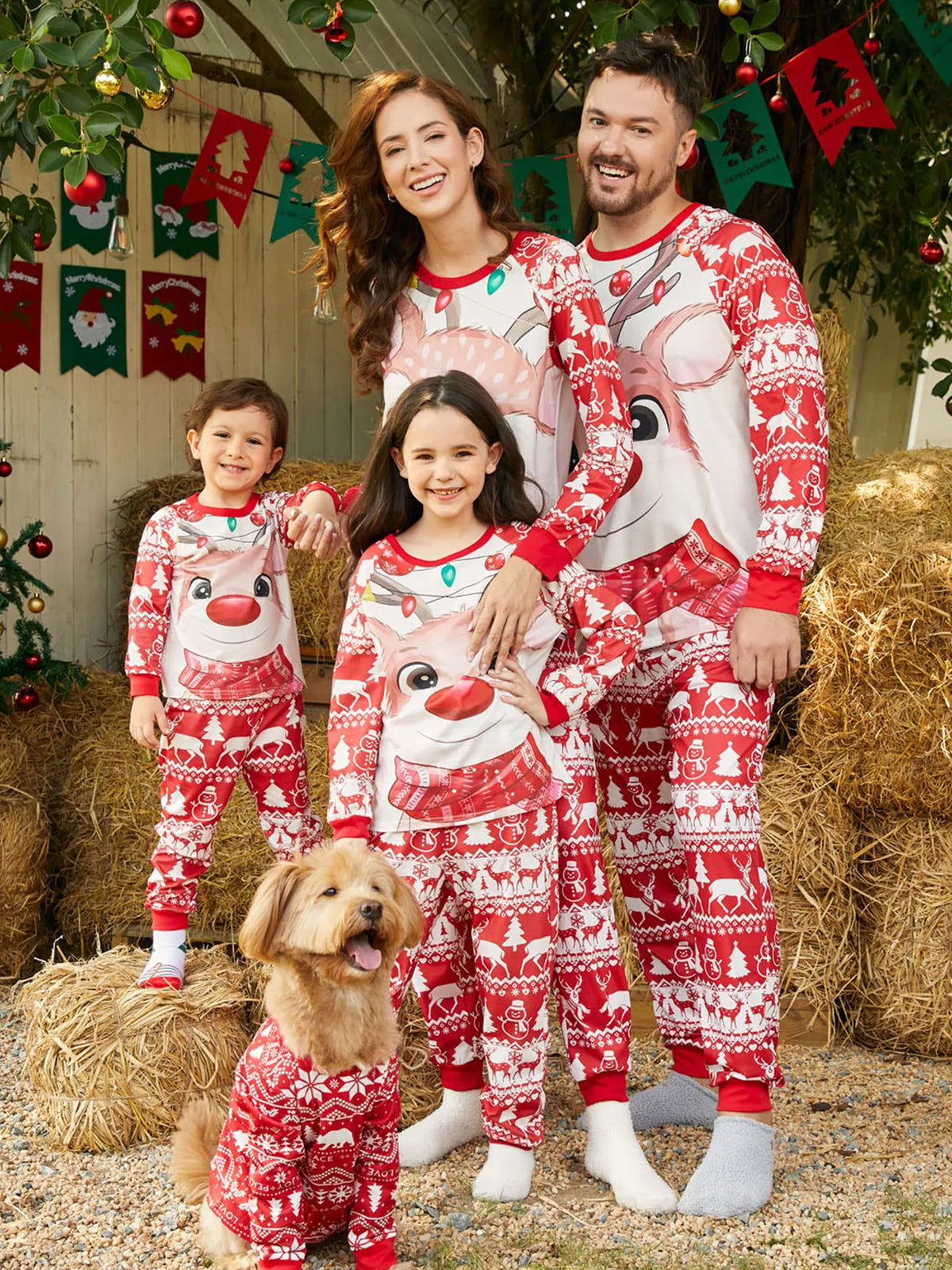 Matching Christmas Pajamas Set For Family With Deer Print