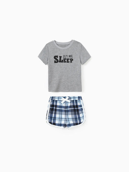 Let Me Sleep Print Family Pajama Set With Plaid Shorts