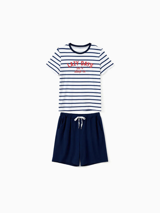 Family Matching Preppy Striped Pajama Set With Shorts