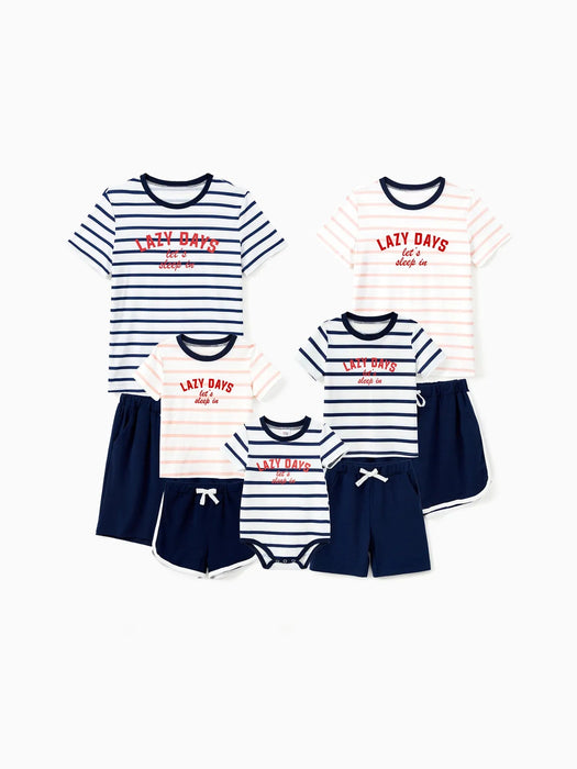 Family Matching Preppy Striped Pajama Set With Shorts