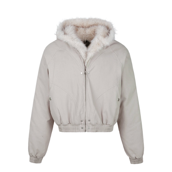 Faux Fur Hooded Jacket With Zipper Closure