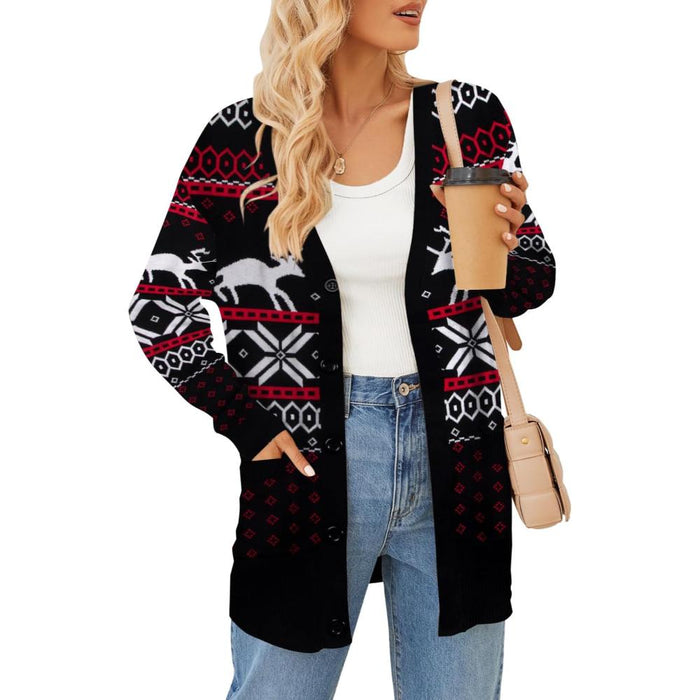 Christmas Cardigan With Snowflake And Festive Ornament Design