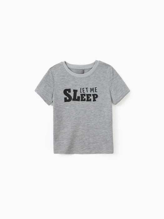 Let Me Sleep Print Family Pajama Set With Plaid Shorts