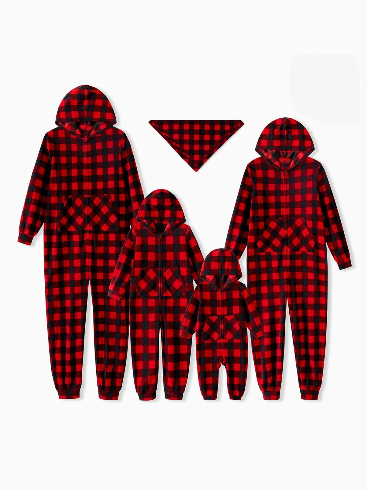 Family Matching Plaid Zipper Hooded Pajamas Set