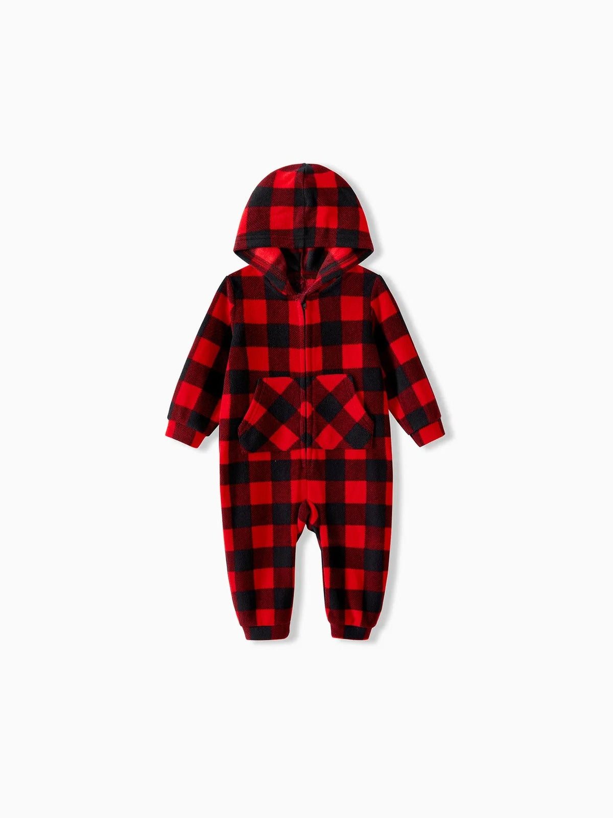 Family Matching Plaid Zipper Hooded Pajamas Set