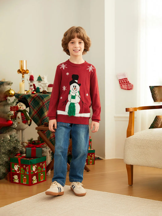 Family Matching Christmas Snowman Sweater Set With 3D Scarf Design