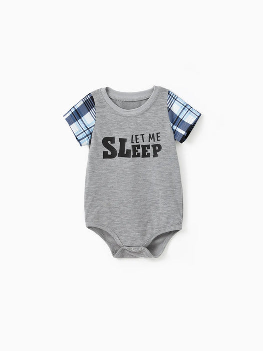 Let Me Sleep Print Family Pajama Set With Plaid Shorts