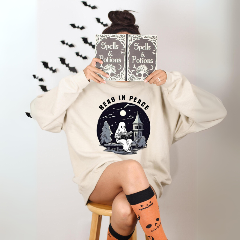 Halloween Read In Peace Printed Sweatshirt