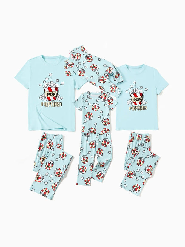 Christmas Popcorn Print Family Pajamas Set