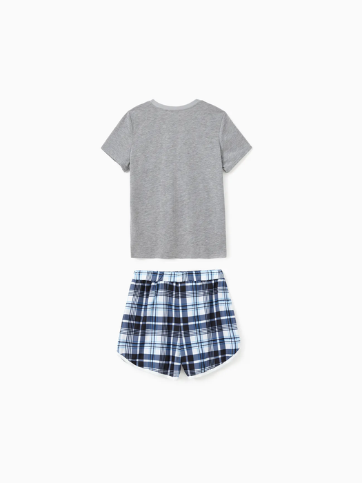 Let Me Sleep Print Family Pajama Set With Plaid Shorts