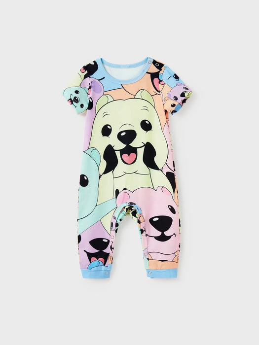 Family Matching Smiley Bear Print Pajama Set