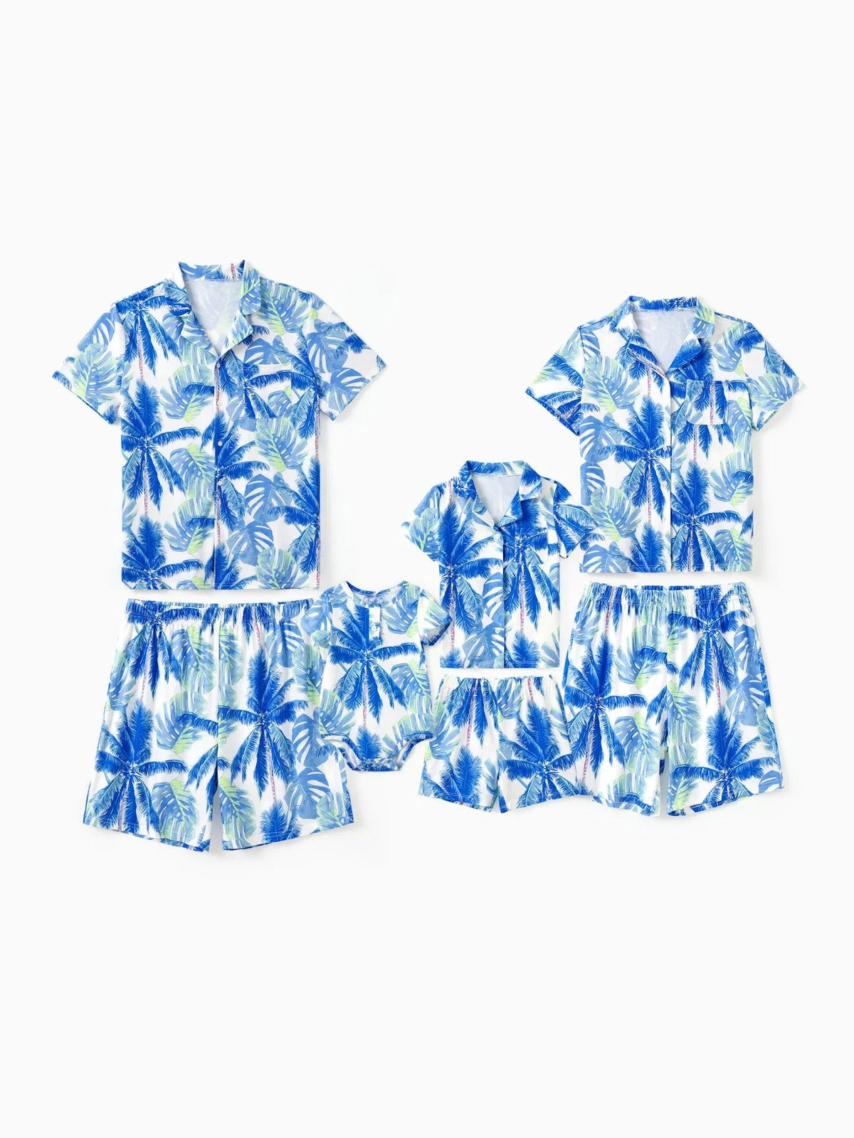 Family Matching Tropical Leaf Pattern Vacation Pajamas Set