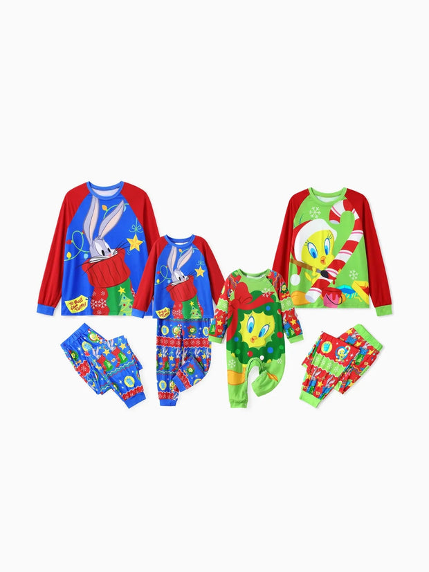 Family Matching Looney Tunes Printed Christmas Pajamas Set