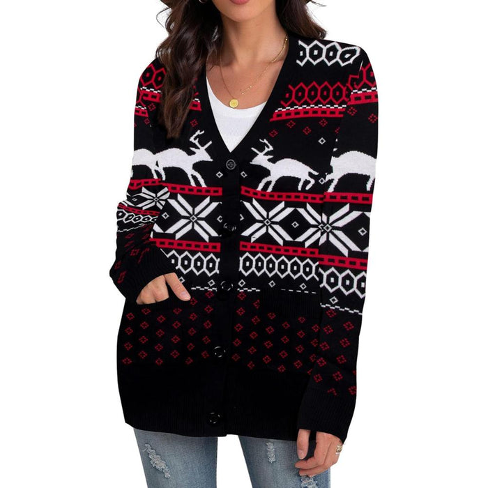 Christmas Cardigan With Snowflake And Festive Ornament Design