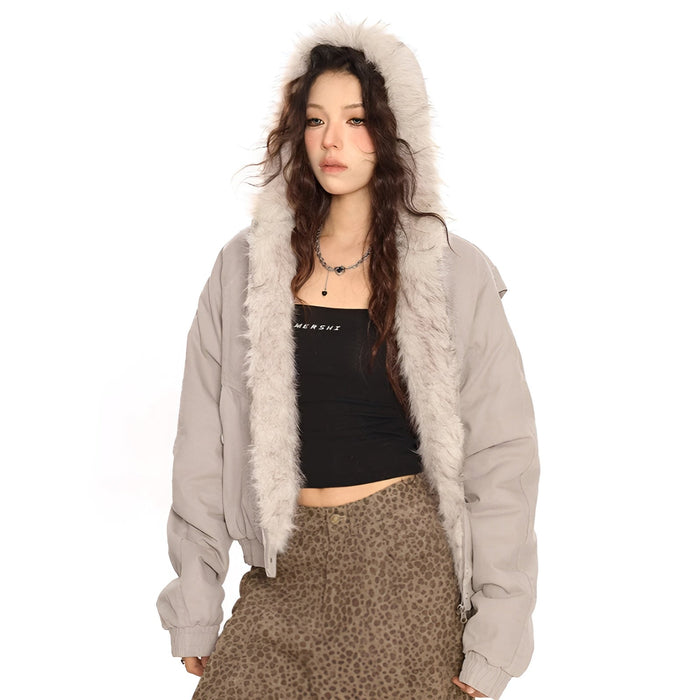 Cozy And Stylish Faux Fur Trim Hooded Bomber Jacket