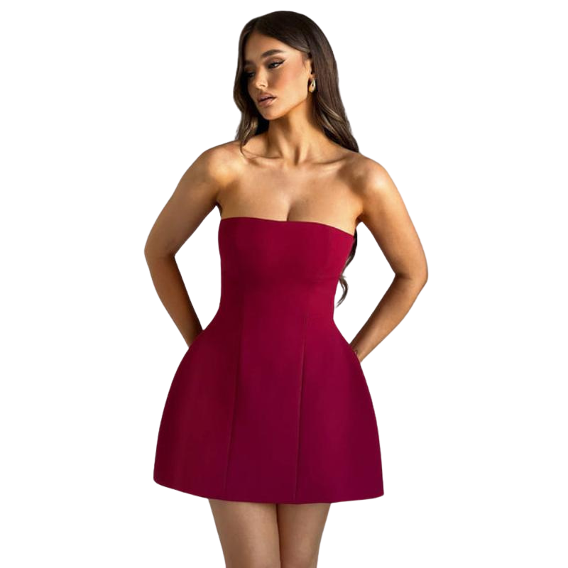 Strapless Mini Dress With Bubble Shape Skirt