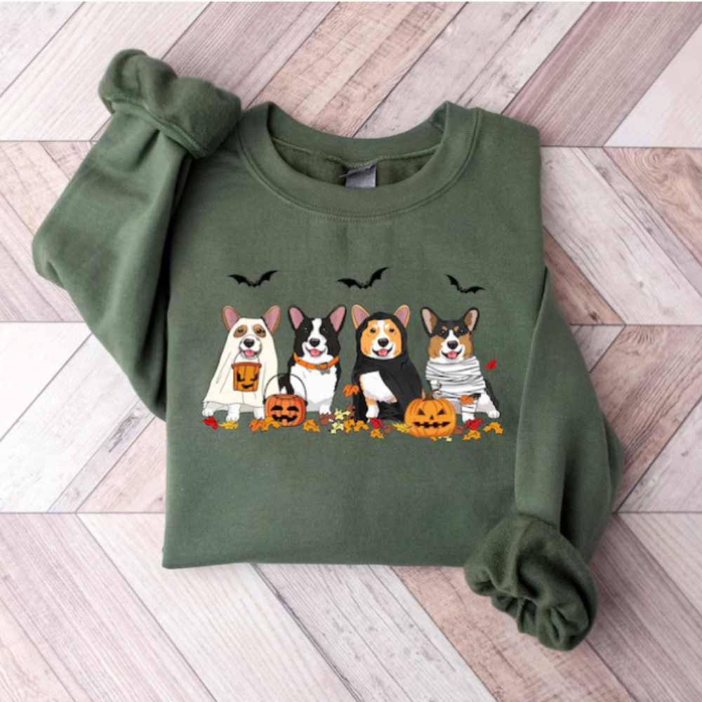 Embroidered Halloween Dog Printed Sweatshirt