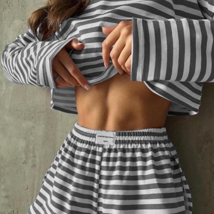 Striped Long Sleeve Top And Short Set