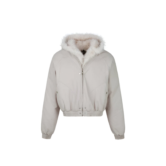 Cozy And Stylish Faux Fur Trim Hooded Bomber Jacket