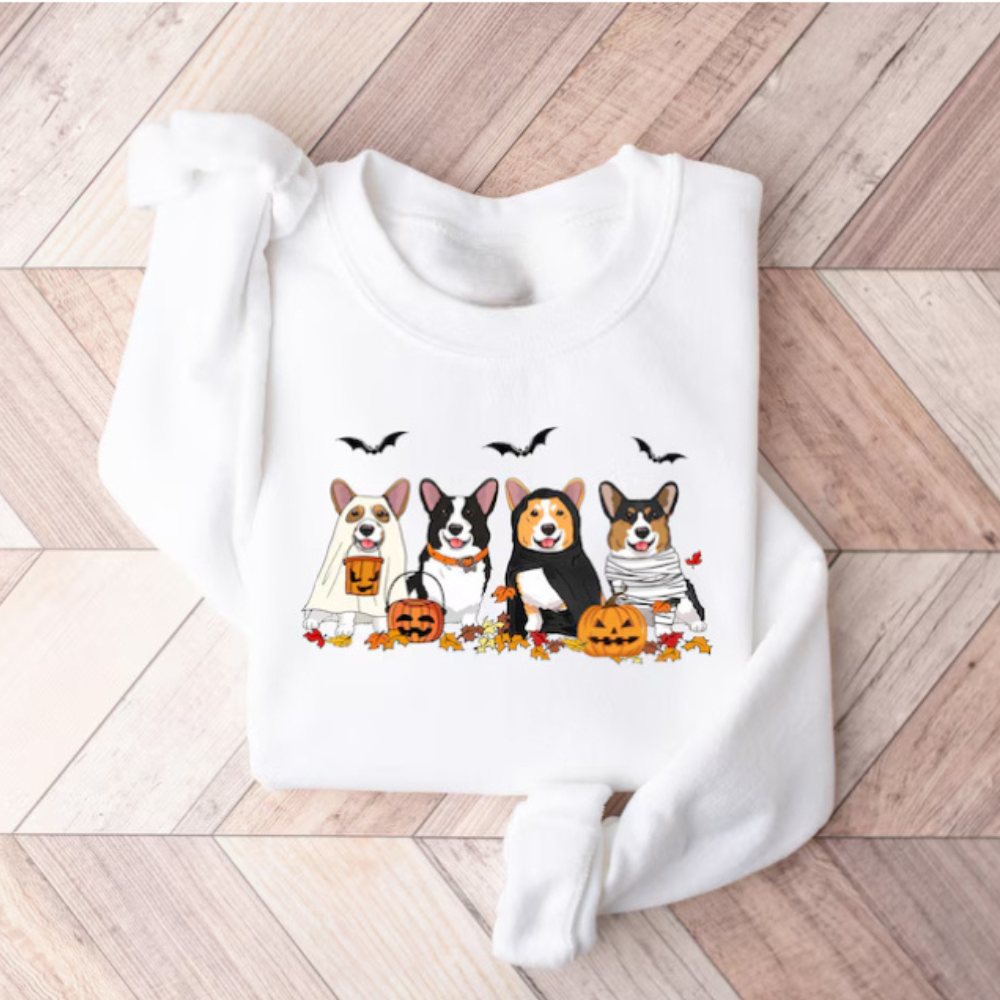 Embroidered Halloween Dog Printed Sweatshirt