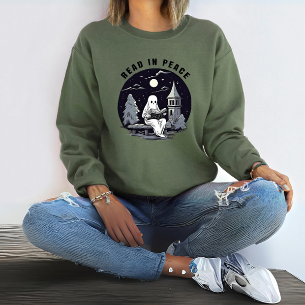 Halloween Read In Peace Printed Sweatshirt