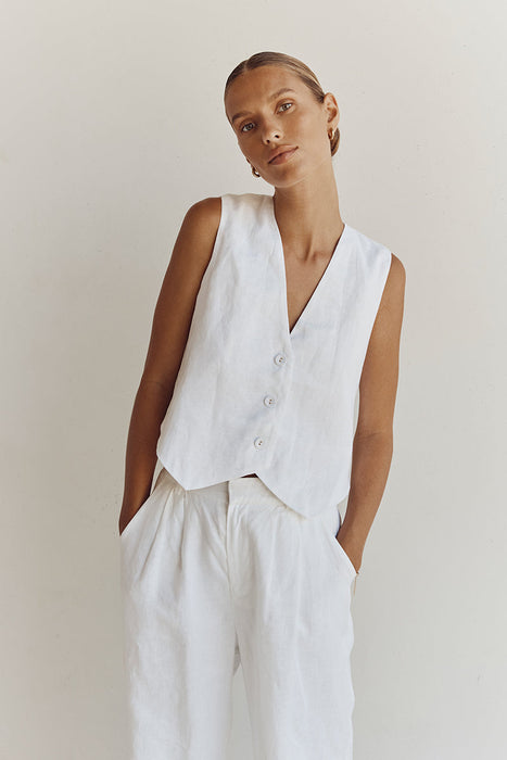 Sleeveless Linen Vest Pant Set