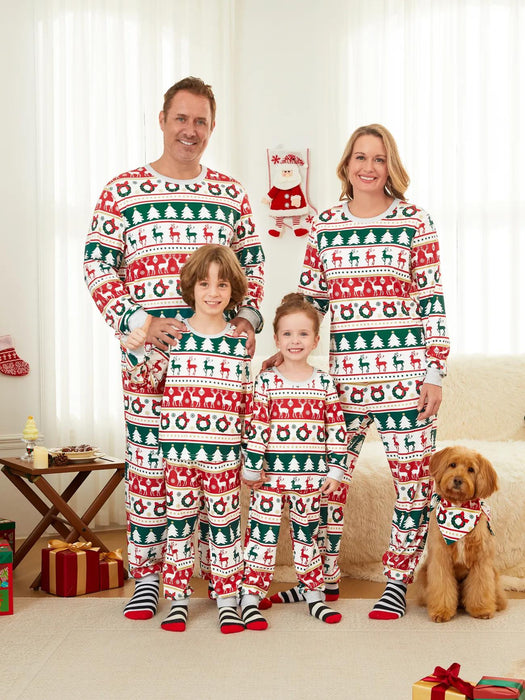 Printed Christmas Theme Family Matching Top And Pajama Set