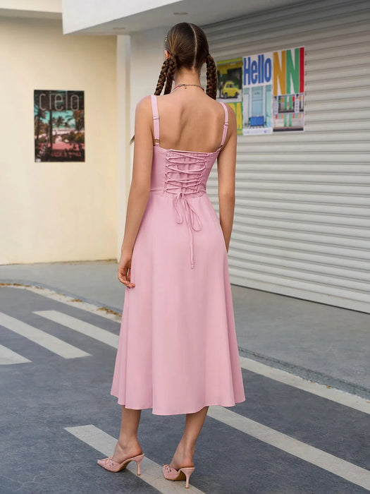 Adjustable Midi Dress With Smocked Back For Summers