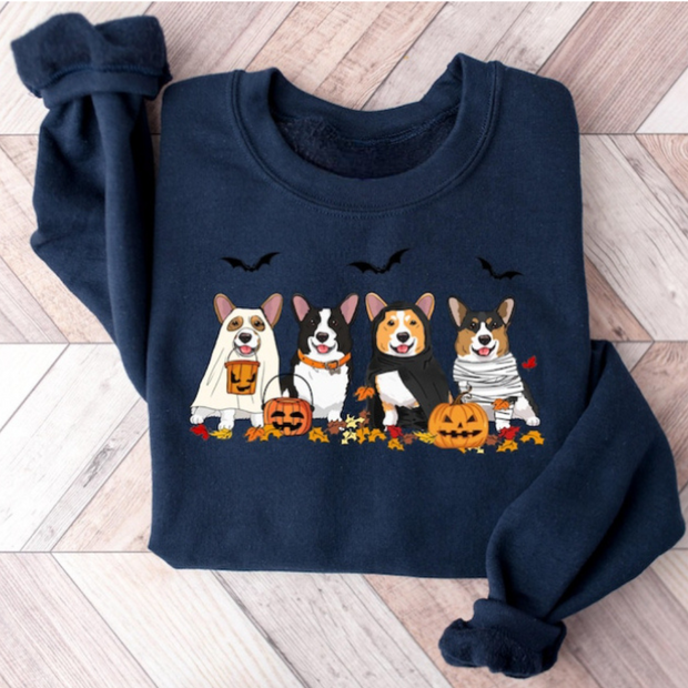 Embroidered Halloween Dog Printed Sweatshirt