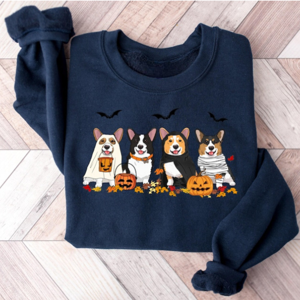 Embroidered Halloween Dog Printed Sweatshirt