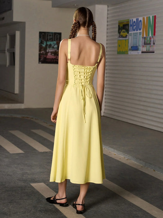 Adjustable Midi Dress With Smocked Back For Summers
