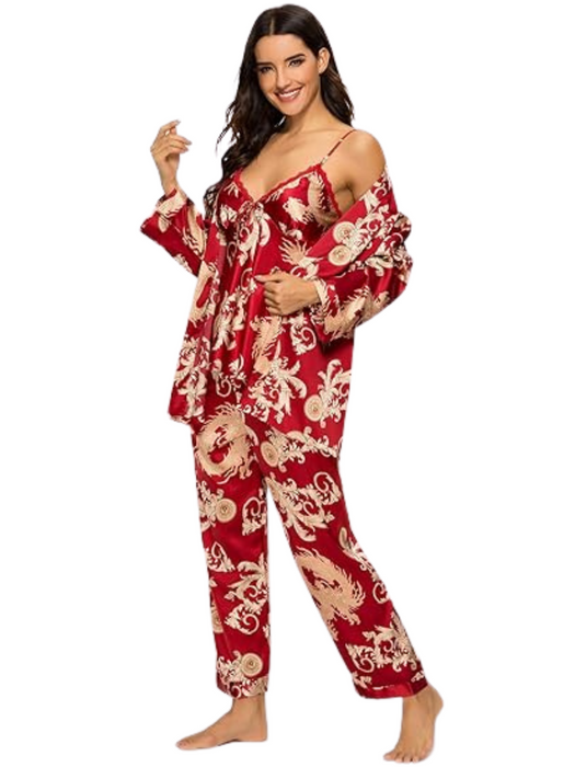 3 Piece Silky Floral Pajama Sets