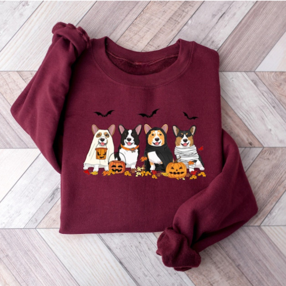 Embroidered Halloween Dog Printed Sweatshirt