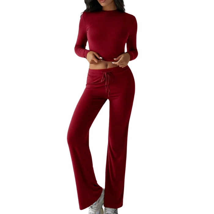 Two Piece Long Sleeve Top And Drawstring Pants Set