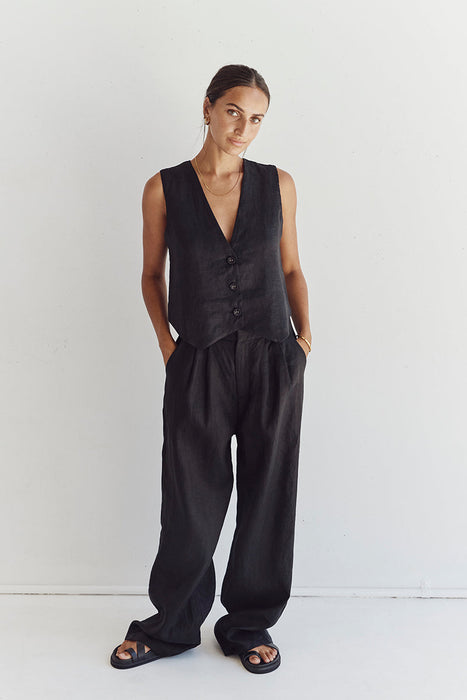 Sleeveless Linen Vest Pant Set