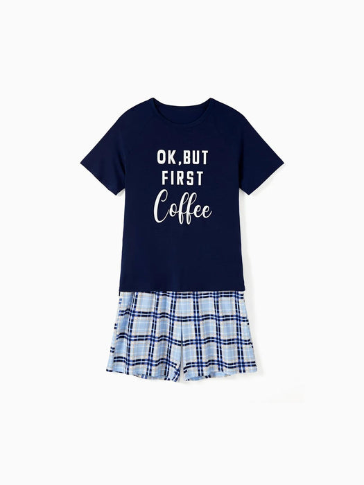 Ok But First Coffee Letter Print Family Matching Shorts Set